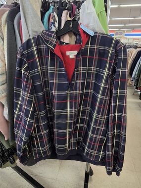 Christopher & Banks Plaid 1/4 Zip Golf Jacket Wind/Weather Pull Over Womens XL